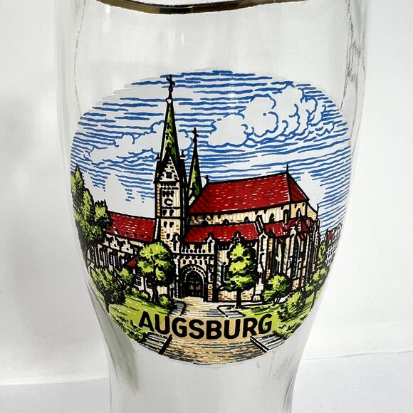 October Fest Liquor Beer Boot GLASS Cup Augsburg Pressed Clear Collect RARE VTG - Picture 2 of 12
